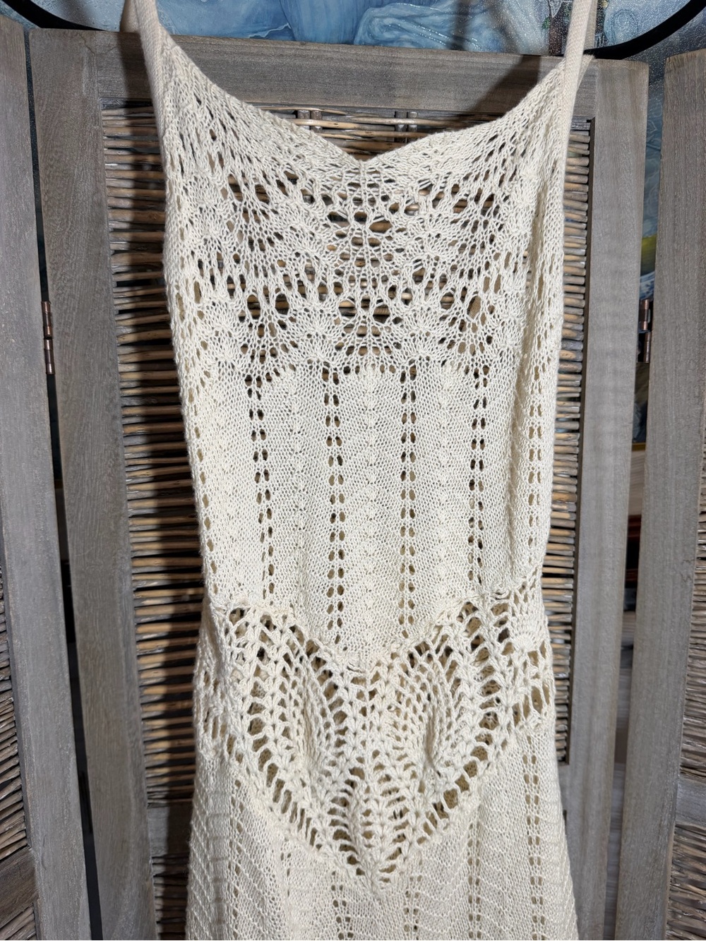 Écoute Cream Crochet Maxi Boho Summer Dress - size Large